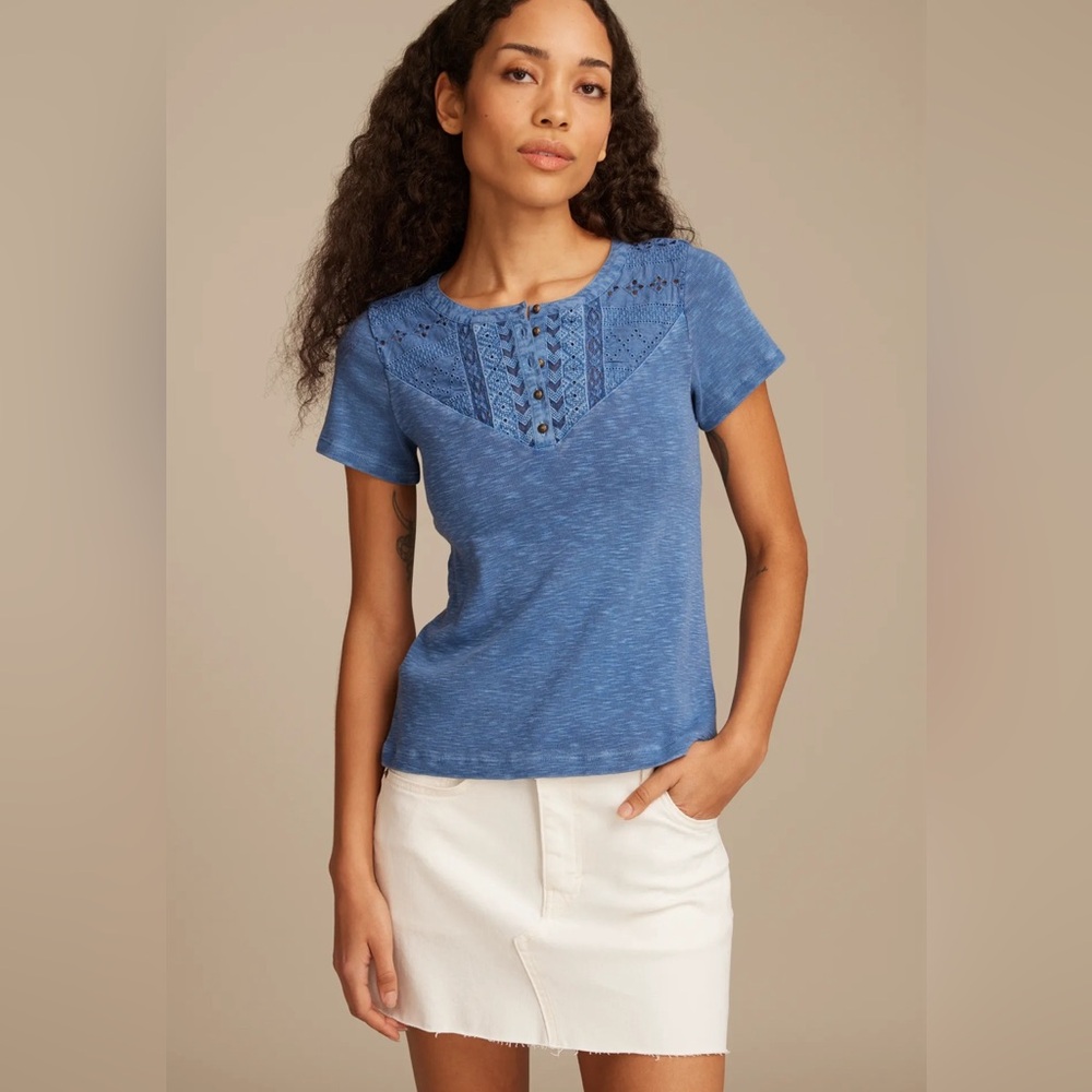Lucky Brand Blue Lace Detail Blouse